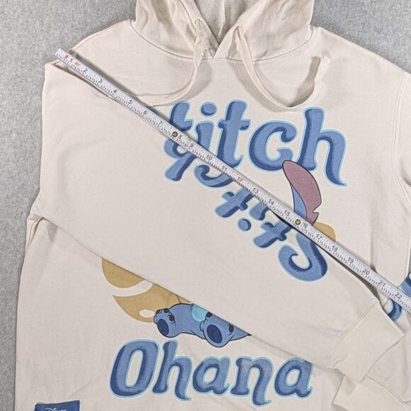 Disney Lilo & Stitch Hoodie Ohana Beige Pullover Sweatshirt Women’s Size L - Picture 6 of 7